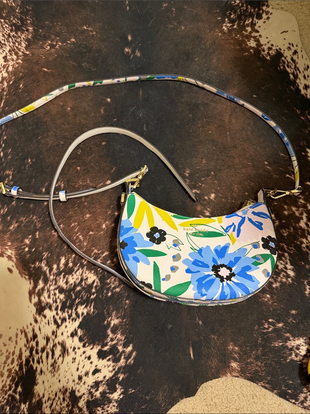 kate spade Floral Crescent Crossbody - Blue, Green, Yellow on Cream